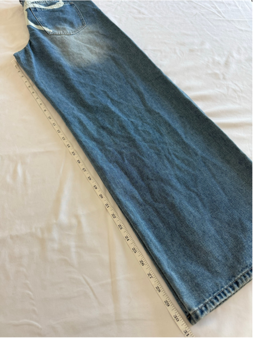 Women's BlueFox Collective Wide Leg Jeans Size 11 Blue White Bow Print - Picture 8 of 9